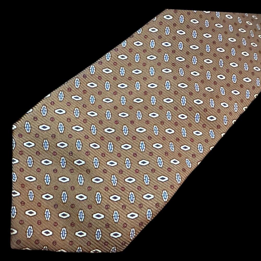 Vintage Ralph Lauren Polo Brown Orb Print Silk Necktie Tie Neiman Marcus
